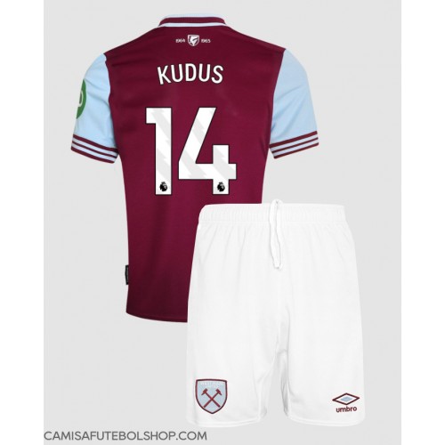 Camisa de time de futebol West Ham United Mohammed Kudus #14 Replicas 1º Equipamento Infantil 2024-25 Manga Curta (+ Calças curtas)